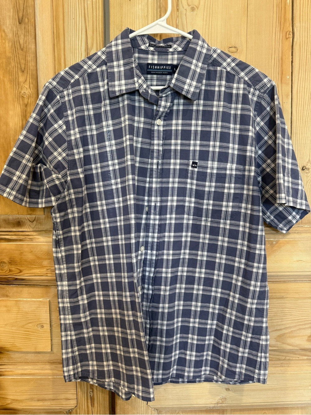 FISH Hippie Men’s Navy Plaid Short-Sleeve Button-Down Shirt